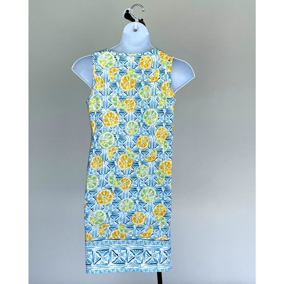 LANDS' END, SIZE M, SUNDRESS WHITE AND BLUE WITH ORANGES - Picture 2 of 4